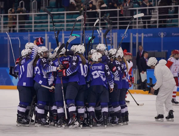 Kwandong Zuid Korea Februari 2018 Olympisch Kampioen Team Usa Viert — Stockfoto