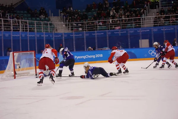 Kwandong Jižní Korea Února 2018 Olympijský Šampion Týmu Usa Skóre — Stock fotografie