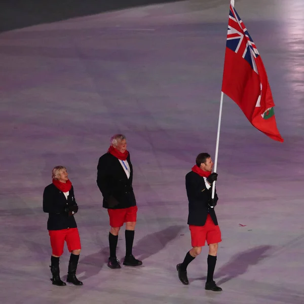 Pyeongchang Jižní Korea Února 2018 Bermudy Jediný Sportovec Vlajka Nositele — Stock fotografie