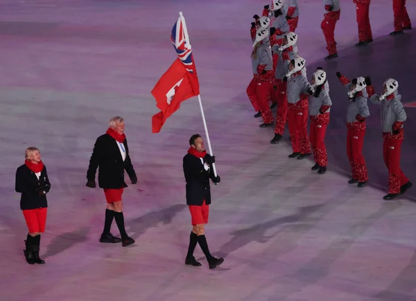 Pyeongchang Jižní Korea Února 2018 Bermudy Jediný Sportovec Vlajka Nositele — Stock fotografie