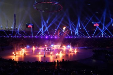 Pyeongchang, Güney Kore - 9 Şubat 2018: açılış töreni 2018 Kış Olimpiyatları. Olimpiyat Oyunları 2018 resmen Pyeongchang, Güney Kore Olimpiyat Stadyumu'nda renkli bir törenle açıldı.