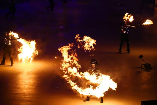 ピョンチャン 2018 2018 冬季オリンピックの開会式 オリンピック 2018 韓国の平昌オリンピック スタジアムでカラフルな式典で正式にオープンしました — ストック写真