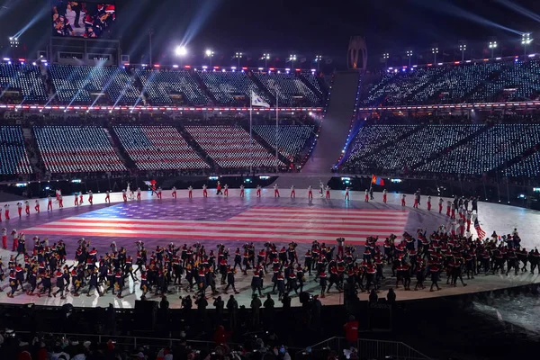 Pyeongchang Sydkorea Februari 2018 Amerikanska Truppen Marscherade Pyeongchang 2018 Öppningsceremoni — Stockfoto