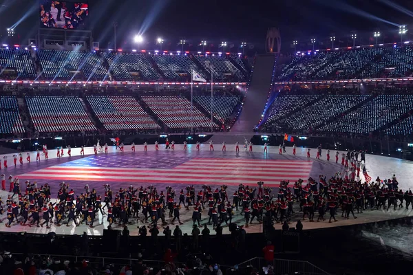 Pyeongchang Corea Del Sur Febrero 2018 Equipo Olímpico Estadounidense Entró —  Fotos de Stock