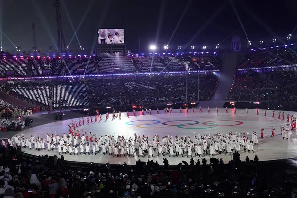 Pyeongchang Νότια Κορέα Φεβρουαρίου 2018 Ηνωμένο Ολυμπιακή Ομάδα Κορέα Βάδισε — Φωτογραφία Αρχείου