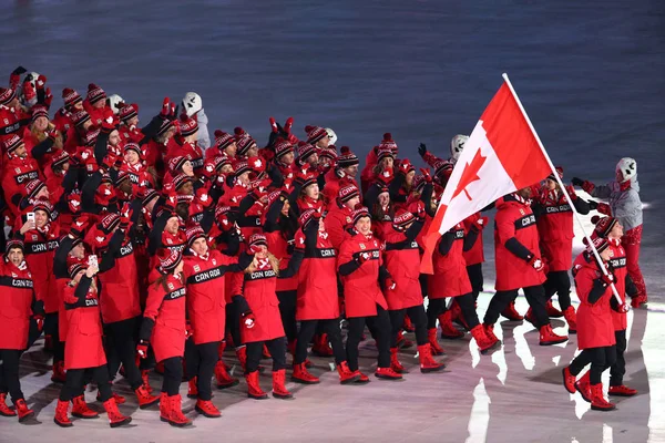 Pchjongčchang Jižní Korea Února 2018 Kanada Olympijský Tým Pochodovala Olympijské — Stock fotografie