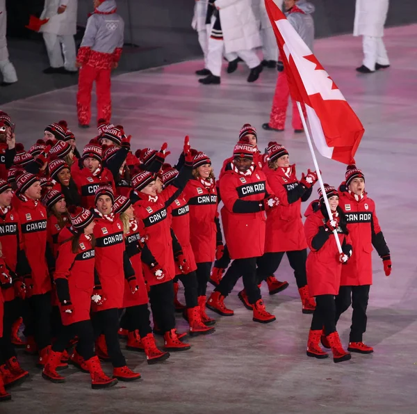 Pyeongchang Zuid Korea Februari 2018 Canada Olympisch Team Marcheerden Naar — Stockfoto