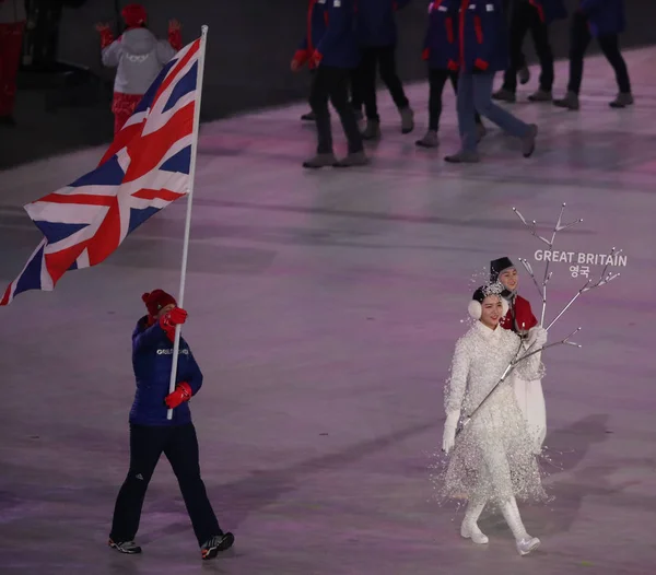 Pyeongchang South Korea Helmikuu 2018 Olympiavoittaja Lizzy Yarnold Kuljettaa Britannian — kuvapankkivalokuva