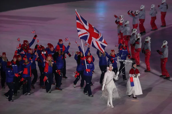Ολυμπιονίκης Pyeongchang Νότια Κορέα Φεβρουαρίου 2018 Lizzy Yarnold Μεταφέρει Βρετανική — Φωτογραφία Αρχείου