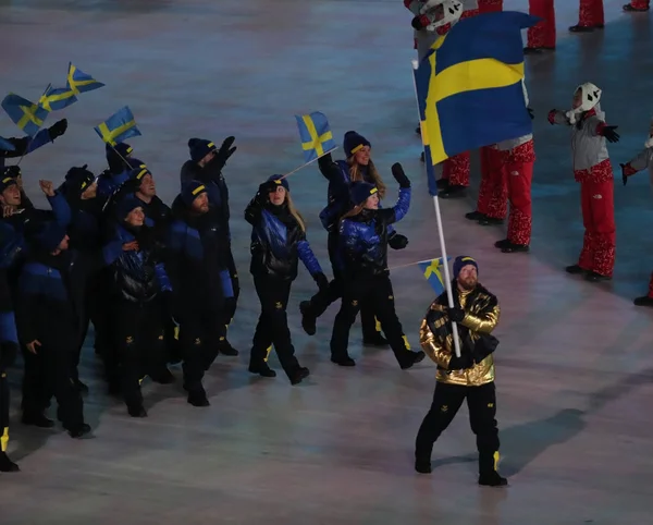 Pyeongchang Νότια Κορέα Φεβρουαρίου 2018 Σουηδική Μπικουτί Niklas Έντιν Μεταφέροντας — Φωτογραφία Αρχείου