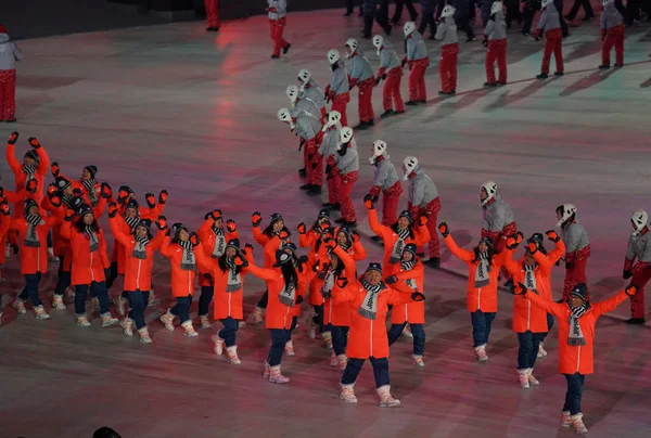 Pyeongchang Sydkorea Februari 2018 Backhoppare Noriaki Kasai Bär Japansk Flagga — Stockfoto