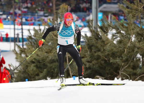 Pyeongchang Dél Korea 2018 Február Olimpiai Bajnok Német Laura Dahlmeier — Stock Fotó