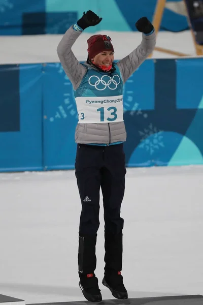 Pyeongchang Corée Sud Février 2018 Médaillée Argent Anastasiya Kuzmina Slovaquie — Photo