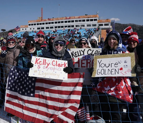 Pyeongchang Südkorea Februar 2018 Amerikanische Fans Unterstützen Das Team Usa — Stockfoto