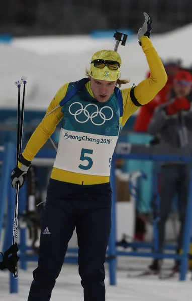 Pyeongchang South Korea February 2018 Olympic Champion Sebastian Samuelsson Sweden — Stock Photo, Image