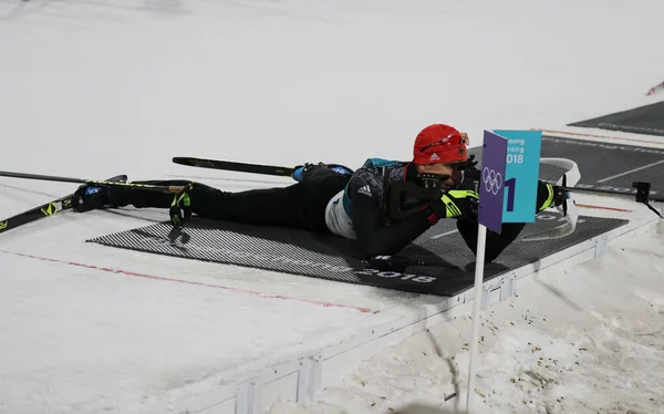 Pyeongchang Південна Корея Лютого 2018 Олімпійська Чемпіонка Arnd Peiffer Німеччини — стокове фото