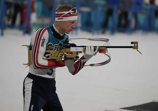 Pyeongchang Corea Del Sur Febrero 2018 Campeón Olímpico Johannes Thingnes — Foto de Stock