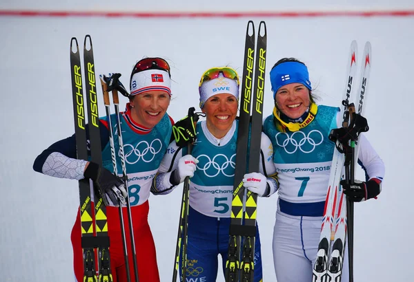 Pyeongchang Corea Del Sur Febrero 2018 Marit Bjoergen Nor Charlotte —  Fotos de Stock