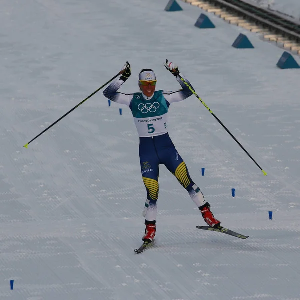 Mistrz Olimpijski Pyeongchang Korea Południowa Lutego 2018 Charlotte Kalla Szwecja — Zdjęcie stockowe