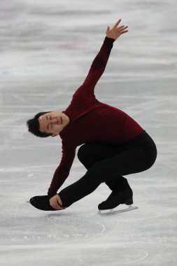 Tarihleri, Güney Kore - 12 Şubat 2018: Olimpiyat Şampiyonu Patrick Chan Kanada içinde takım olay erkekler tek buz pateni serbest program'in Gangneung buz Arena 2018 Kış Olimpiyatları gerçekleştirir