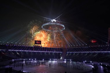 Pyeongchang, Güney Kore - 9 Şubat 2018: açılış töreni 2018 Kış Olimpiyatları. Olimpiyat Oyunları 2018 resmen Pyeongchang, Güney Kore Olimpiyat Stadyumu'nda renkli bir törenle açıldı.