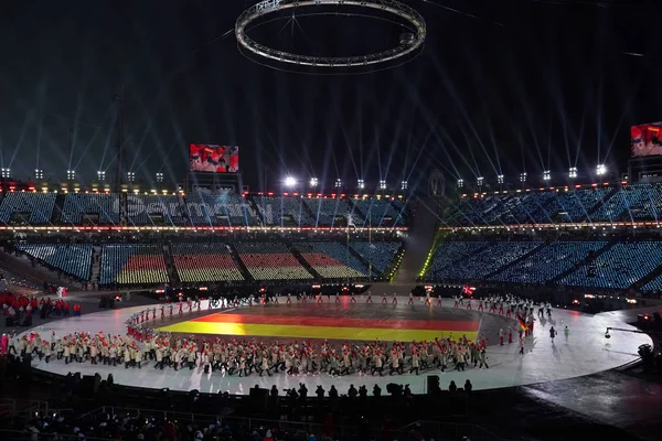 Pyeongchang Corea Del Sur Febrero 2018 Eric Frenzel Lleva Bandera — Foto de Stock