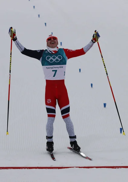 Pyeongchang Korea Południowa Lutego 2018 Olympic Champion Simen Hegstad Krueger — Zdjęcie stockowe