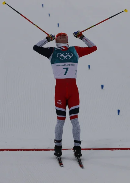 Pyeongchang Korea Południowa Lutego 2018 Olympic Champion Simen Hegstad Krueger — Zdjęcie stockowe