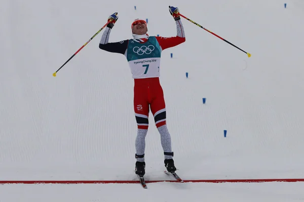 Pyeongchang South Korea February 2018 Olympic Champion Simen Hegstad Krueger — Stock Photo, Image