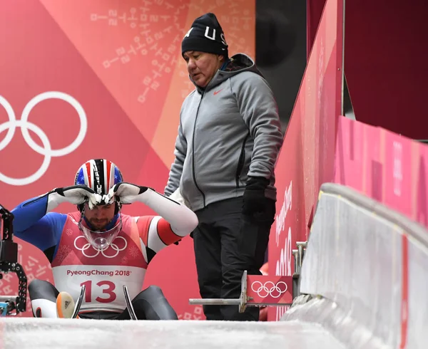 Pyeongchang Coréia Sul Fevereiro 2018 Medalhista Prata Chris Mazdzer Dos — Fotografia de Stock