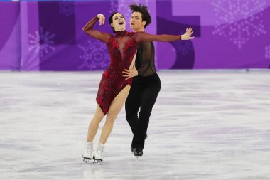 Tarihleri, Güney Kore - 12 Şubat 2018: İki kez Olimpiyat Şampiyonu takım olay buz dansı serbest dansı 2018 Kış Olimpiyat Oyunları'nda Tessa Virtue ve Scott Moir Kanada gerçekleştirilebileceğinizi