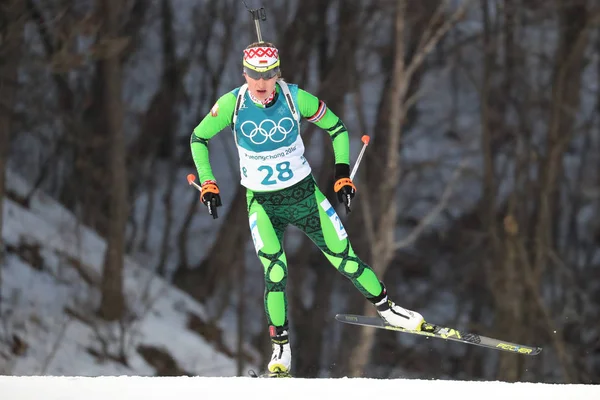 Pyeongchang Coreia Sul Fevereiro 2018 Campeã Olímpica Darya Domracheva Bielorrússia — Fotografia de Stock