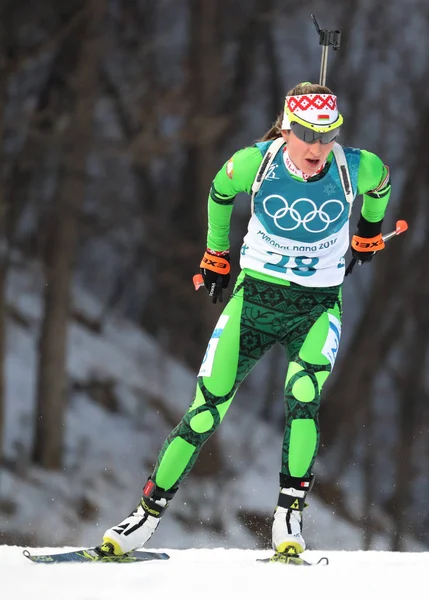 Mistrz Olimpijski Pyeongchang Korea Południowa Lutego 2018 Daria Domraczewa Białoruś — Zdjęcie stockowe