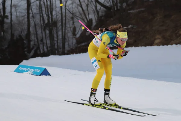 Mistrz Olimpijski Pyeongchang Korea Południowa Lutego 2018 Hanna Oeberg Szwecji — Zdjęcie stockowe