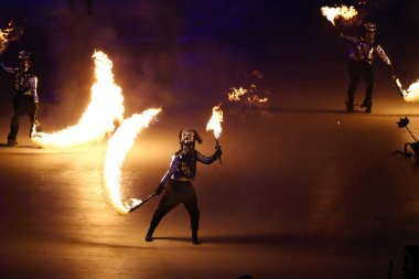 PYEONGCHANG, Güney Kore - 9 Şubat 2018: 2018 Kış Olimpiyatları Açılış Töreni. Olimpiyat Oyunları 2018, PyeongChang Olimpiyat Stadyumu 'nda renkli bir törenle resmen açıldı.