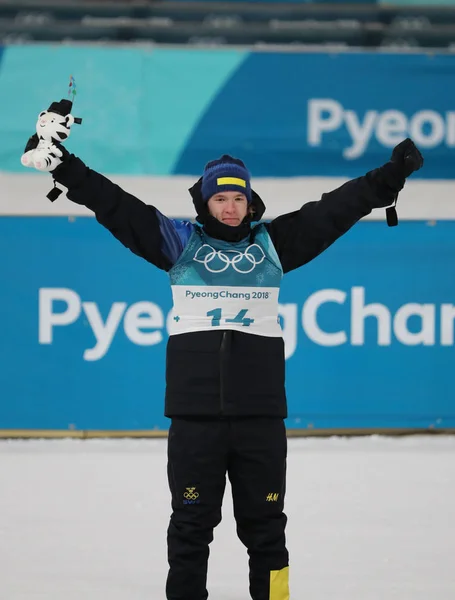 Pyeongchang South Korea February 2018 Silver Medalist Sebastian Samuelsson Sweden — Stock Photo, Image