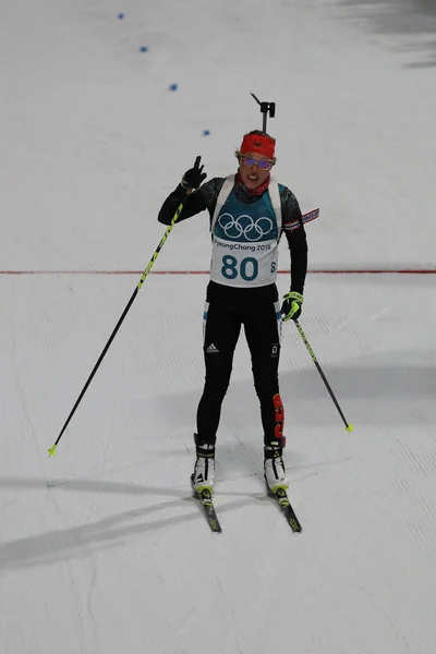 Pyeongchang Coréia Sul Fevereiro 2018 Campeã Olímpica Laura Dahlmeier Alemanha — Fotografia de Stock