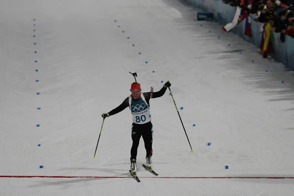 대한민국 2018 올림픽 챔피언으로 Dahlmeier 레이스 바이애슬론 여자의 킬로미터 2018 — 스톡 사진
