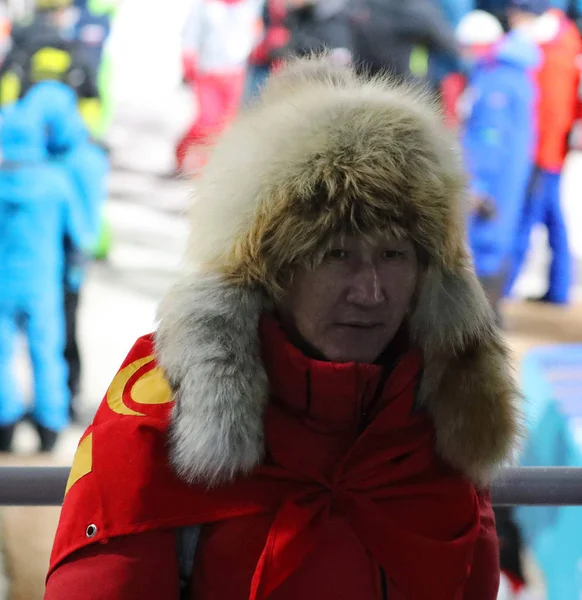 Pyeongchang Corea Del Sur Febrero 2018 Aficionados Biatlón Mongol Durante — Foto de Stock