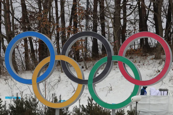 Pyeongchang South Korea February 2018 Rings Olimpiade Olimpiade Musim Dingin — Stok Foto