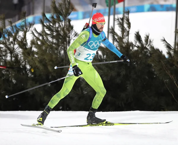 Pyeongchang South Korea February 2018 Jakov Fak Slovenia Competes Biathlon — Stock Photo, Image