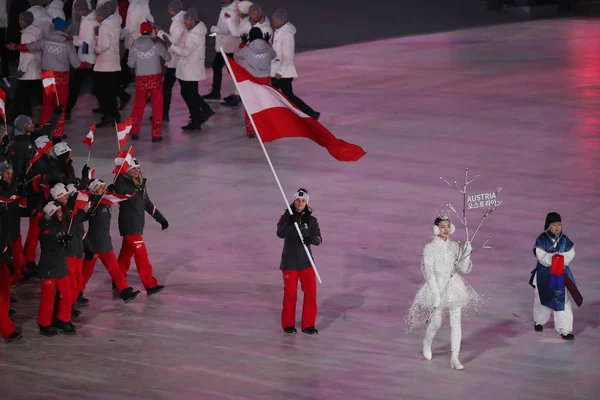 Mistrz Olimpijski Pyeongchang Korea Południowa Lutego 2018 Anna Veith Niosący — Zdjęcie stockowe