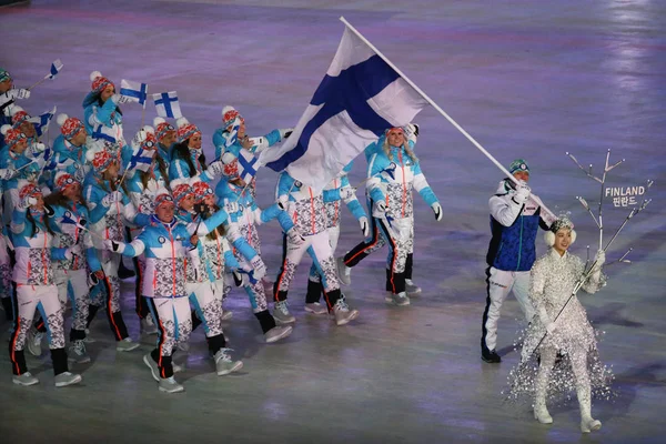 Pyeongchang Coreia Sul Fevereiro 2018 Janne Ahonyen Carrega Bandeira Finlândia — Fotografia de Stock