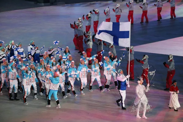 Pyeongchang Korea Południowa Lutego 2018 Janne Ahonyen Niosący Flagę Finlandii — Zdjęcie stockowe