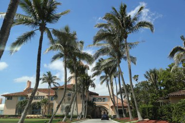 PALM BEACH, FLORIDA - MARCH 21, 2018: Mar-a-Lago resort in Palm Beach, FL. Mar-a-Lago is a resort and National Historic Landmark in Palm Beach, Florida, built from 1924 to 1927 clipart