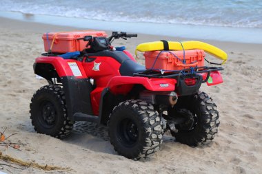 PALM BEACH, FLORIDA - MARCH 21, 2018: Ocean Rescue ATV at Palm Beach, Florida. Palm Beach is a town in South Florida, separated from the mainland by the Lake Worth Lagoon clipart
