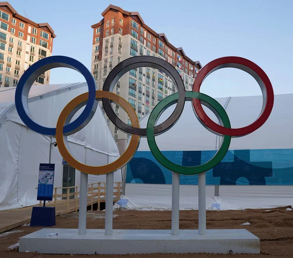 Pyeongchang Corea Del Sur Febrero 2018 Anillos Olímpicos Los Juegos — Foto de Stock