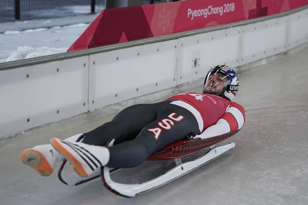 Pyeongchang Південна Корея Лютого 2018 Кріс Mazdzer Сполучених Штатів Конкурує — стокове фото