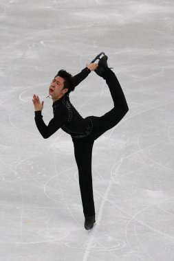 Tarihleri, Güney Kore - 16 Şubat 2018: Jin Boyang Çin erkekler tek buz pateni kısa programda 2018 Kış Olimpiyat Oyunları'nin Gangneung buz Arena gerçekleştirir