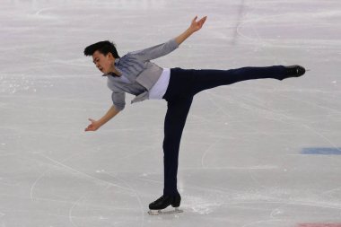 Tarihleri, Güney Kore - 16 Şubat 2018: Vincent Zhou Amerika Birleşik Devletleri'nin erkekler tek buz pateni kısa programda 2018 Kış Olimpiyat Oyunları'nin Gangneung buz Arena gerçekleştirir